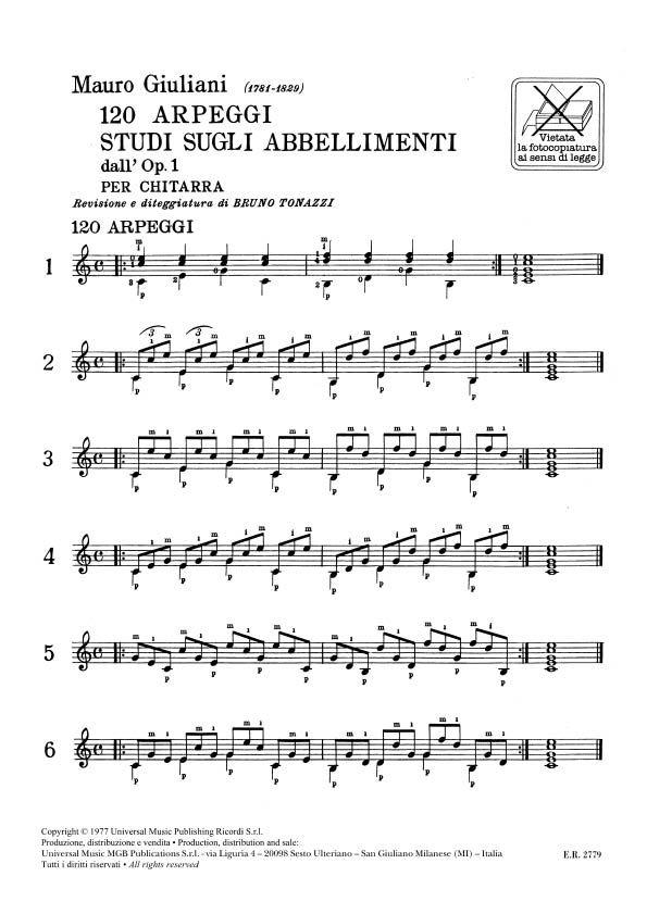 120 Arpeggi. Studi Sugli Abbellimenti Dall'Op.1 - pro kytaru